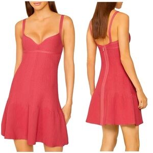 NWT Herve Leger Sweetheart Ribbed Fit Flare Dress Fluted Hem Pink Burnt Rose S